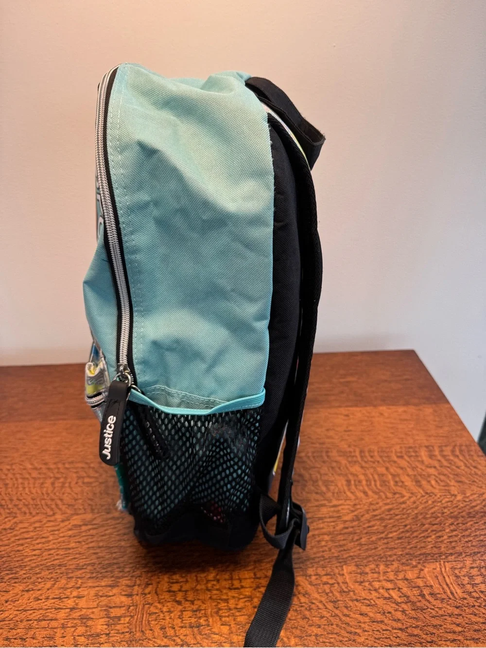 Justice Sport Teal Smiley Face Floral School Backpack